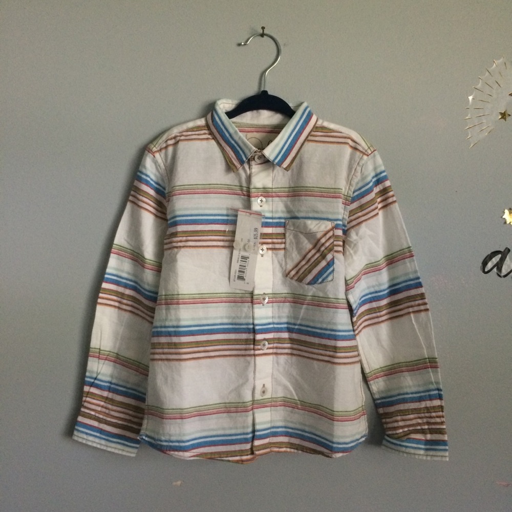 NWT Peek Striped Button-Down dress shirt Size Small Brown Blue Long Sleeve